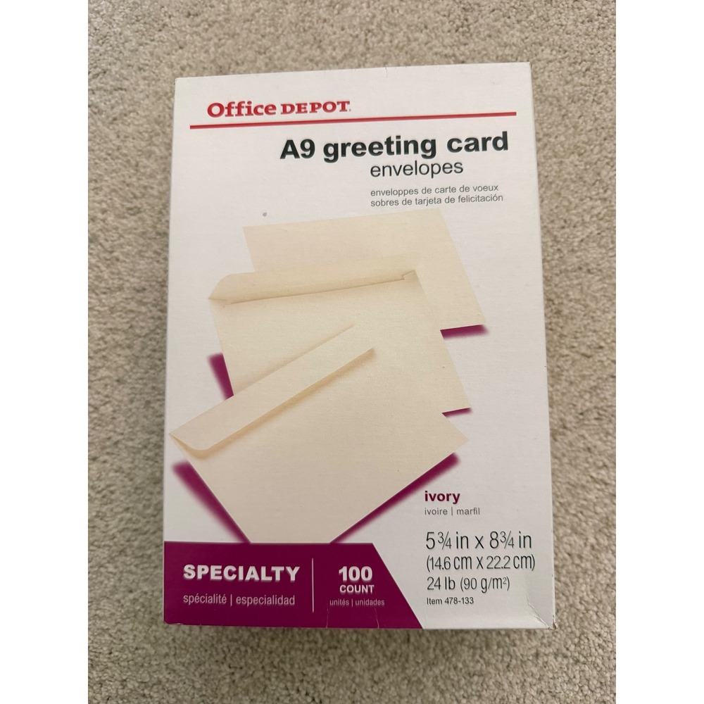 Office Depot A9 Greeting Card Envelopes 100ct Ivory 5.75x8.75 Specialty 24lb